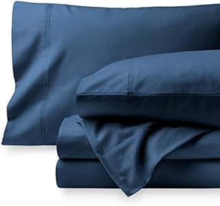 Bare Home Flannel Sheet Set 100% Cotton, Velvety Soft Heavyweight - Double Brushed Flannel - Deep Pocket (Split King, Dark Blue)