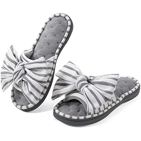 ULTRAIDEAS Women's Eurytides Slide Slippers Memory Foam House Shoes, Light Grey, 9-10 Cover