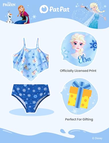 Image of Disney Frozen Elsa Stitch Moana Toddler Girls Two Pieces Ruffle Strap Bikini Top and Bottom Set Beach Swimsuit