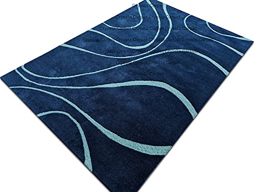 Image of Ocean Wave Modern Carpet for Living Room Bedroom and Hall Size (12 x 15) Feet Color Blue