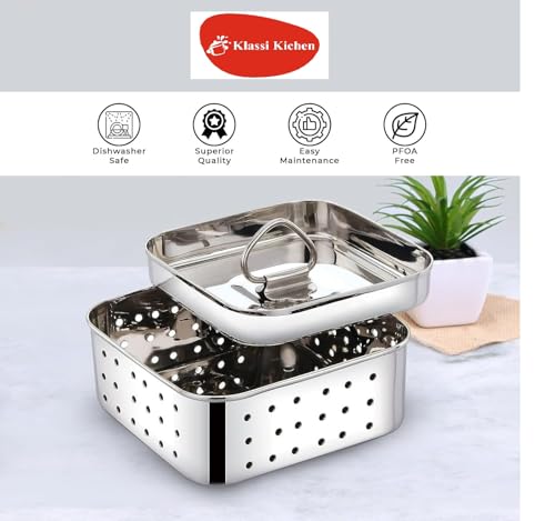 Image of Klassi Kichen Stainless Steel Square Shape Indian Paneer /Mould Maker 450ml Collapsible Strainer (Silver Pack of 1)