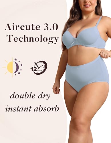 Image of AIRCUTE Washable Urinary Incontinence Protective Underwear for Women Leak Proof Absorbent Reusable Panties 60ML 1 Pack (Baby Blue, X-Large)