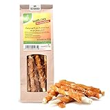4yourpet Fettarme Kausticks, Kaustange aus Rinderhaut mit Hühnerfleisch umwickelt, Kaurolle mit nur 1,5% Fett für kleine und mittlere Hunderassen (20 Stück (210g))