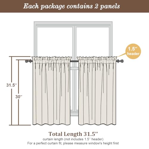 Image of Chyhomenyc Blush Pink Sheer Curtains 30 inch Length 2 Panels, Light Filtering Voile Rod Pocket Short Window Curtians for Bathroom Living Room Farmhouse Small Windows, 42Wx30L inches