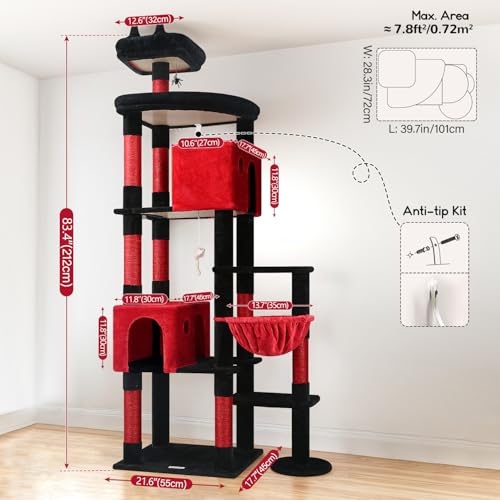 Image of Globlazer Gothic Giant Cat Tree for Indoor Large Cat, 83in, F83, Blood-Goth | XXL Cat Tower with 9 Scratching Posts for 20lb+ Heavy Duty Large Adult Cats