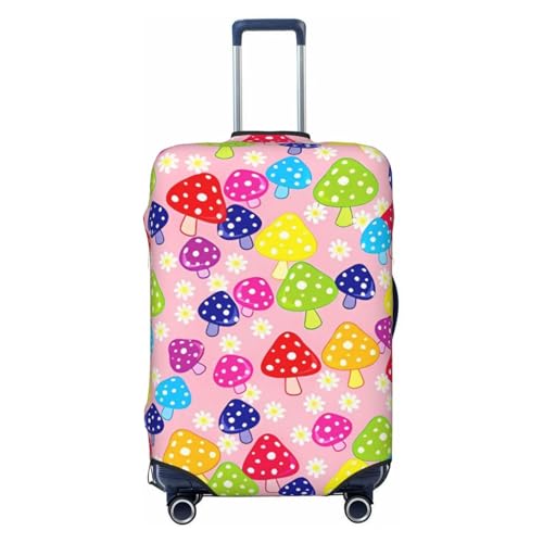 Spandex Travel Luggage Cover Printed Cute Multicolored Mushrooms Double-Sided Suitcase Protector Bag,Dust-Proof Anti-Scratch Washable Baggage Covers For Kid Adult,X-Large