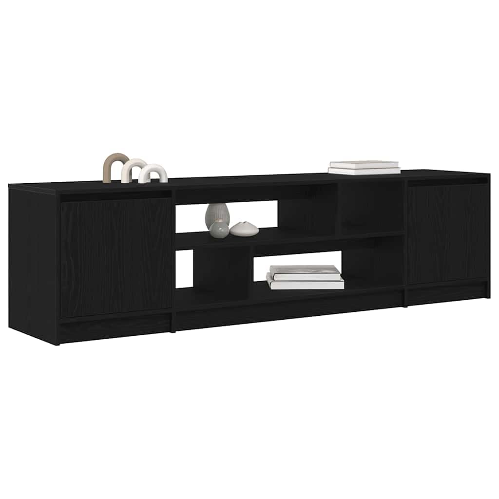 TV-Schrank Schwarz Eiche-Optik 188,5x41x50 cm, Holzwerkstoff, Robustes TV-Möbel, modernes Media-Center für Wohnzimmer und Schlafzimmer, viel Stauraum