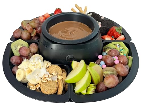 Silva Schneider SF 430, Fondue à chocolat électrique, noir mat, 270 Watts, bols et plateaux de service amovibles, fourchettes à fondue en acier inoxydable...