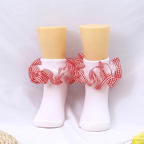 Kid Girls Plaid Double Layer Ruffle Ankle Socks Cute Frilly Turn Cuff Princess Sock Casual Comfy Breathable Crew Dress Socks3