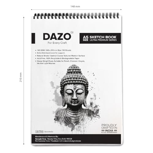 Image of DAZO Paper A5 Sketch Book, 140 GSM, 50 Sheets, Ultra Premium Series, Spiral Bound, Watercolor, 148 x 210 mm