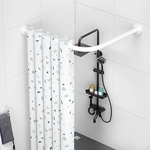 Tringle à rideau de douche sans perçage extensible en acier inoxydable blanc pour cabine