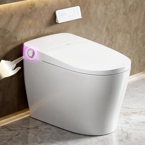 RekeSmt Smart Toilet with Built-in Tank and Pump - Bidet Toilet Combo with Side Knob Control, Heated Seat, Instant Warm Water Wash, Warm Air Dryer, 1.06 GPF One-Piece Toilet for Low Water Pressure