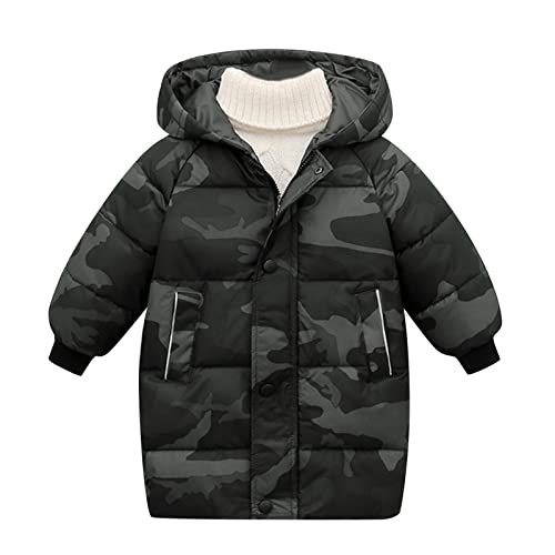 Toddler Boy Girl Camouflage Puffer Jacket Kids Thick Windproof Hooded Down Long Coat Casual Winter Windproof Outerwear