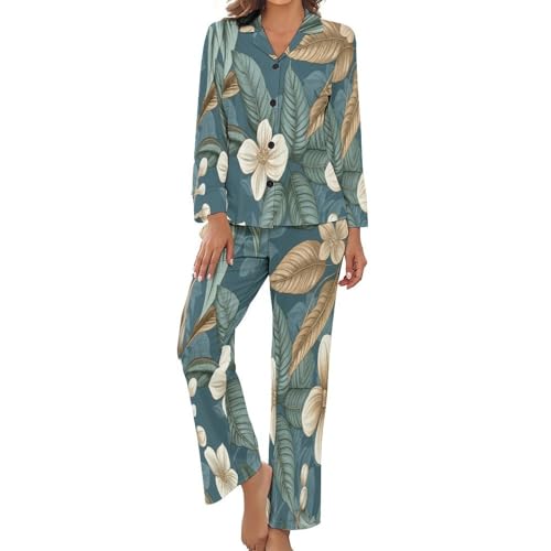 Ensemble pyjama femme chic et fluide à imprimé rétro tropical