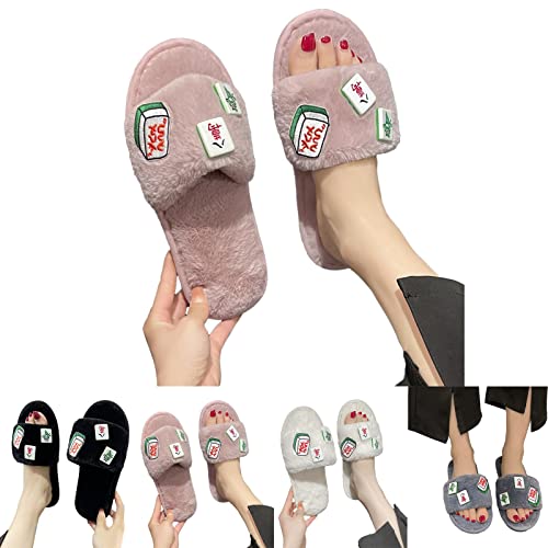 CsgrFagr Womens Slippers Indoor Home Fashion Mahjong Tiles Lightweight Winter Warm Cotton Slippers Non Slip Slippers Women Elderly (White, 8)3