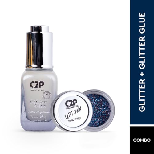 Image of C2P Pro Sparkle Duo Glitter and Glue Kit - Eyeshadow for Eye & Body Makeup | Waterproof, Quick-Drying for Stunning Shimmer Looks (Remix 70)