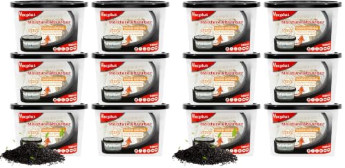 Image of Vacplus Moisture Absorbers 12 Pack, Portable Humidity Absorber Boxes for Your Bathroom, Closet & Car, Dehumidifier with Activated Charcoal, 10.5 Oz