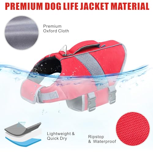 Mosucoirl Dog Life Jacket High Flotation,Shark Dog Lifesavers Floats Coat High Visibility Reflective Pet Safety Vest Swimsuits Small Medium Large Dog Life Vest for Swimming Boating Surfing Kayaking