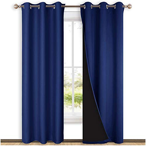 Image of NICETOWN Blackout Curtains 80 inches Long, 2 Pieces, 42 inch Wide Each Panel, Royal Blue, Full Light Blocking Drapes with Black Liner for Nursery, Thermal Insulated Draperies for Hall, Villa