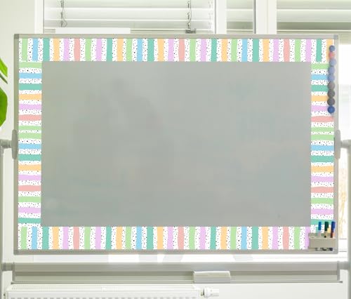 Image of Whaline 32.8 Ft Bulletin Board Borders Pastel Color Dot Stripe Die-Cut Rolled Border Trim for Back to School Classroom Office Chalkboard Wall Decoration