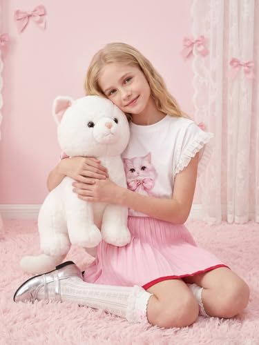 Image of Girls Ruffle Sleeves Shirt Cat Graphic Tee Cute Summer Short Sleeve Top for Teens 6-16Y