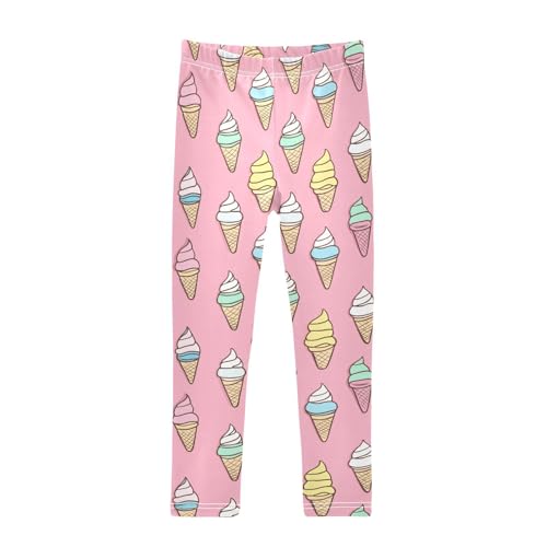 Pink Cartoon Ice Cream Girls Casual Leggings for Kids Printed Long Pant Bottoms Stretch and Soft