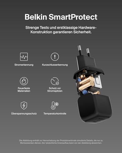 Belkin kompaktes USB-C Ladegerät 45W, USB-C Power Delivery zum Schnellladen für Apple iPhone 17, iPhone 16, iPhone 15-Serie… – Ansicht 4