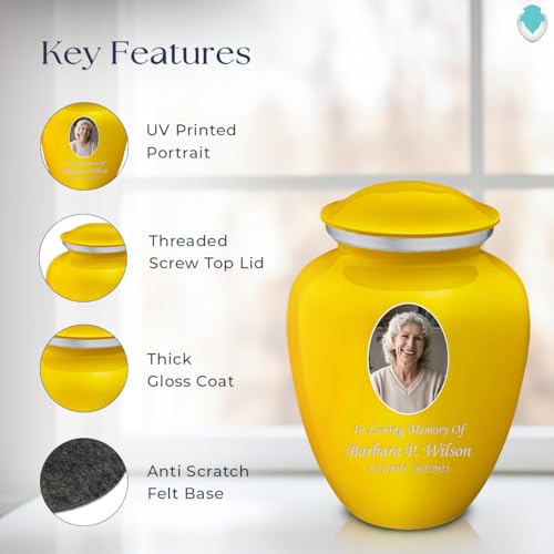 Image of Geturns Embrace Adult Personalized Picture Cremation Urns for Human Ashes I Large Photo Yellow Funeral Urn for Men and Women I 200 lbs