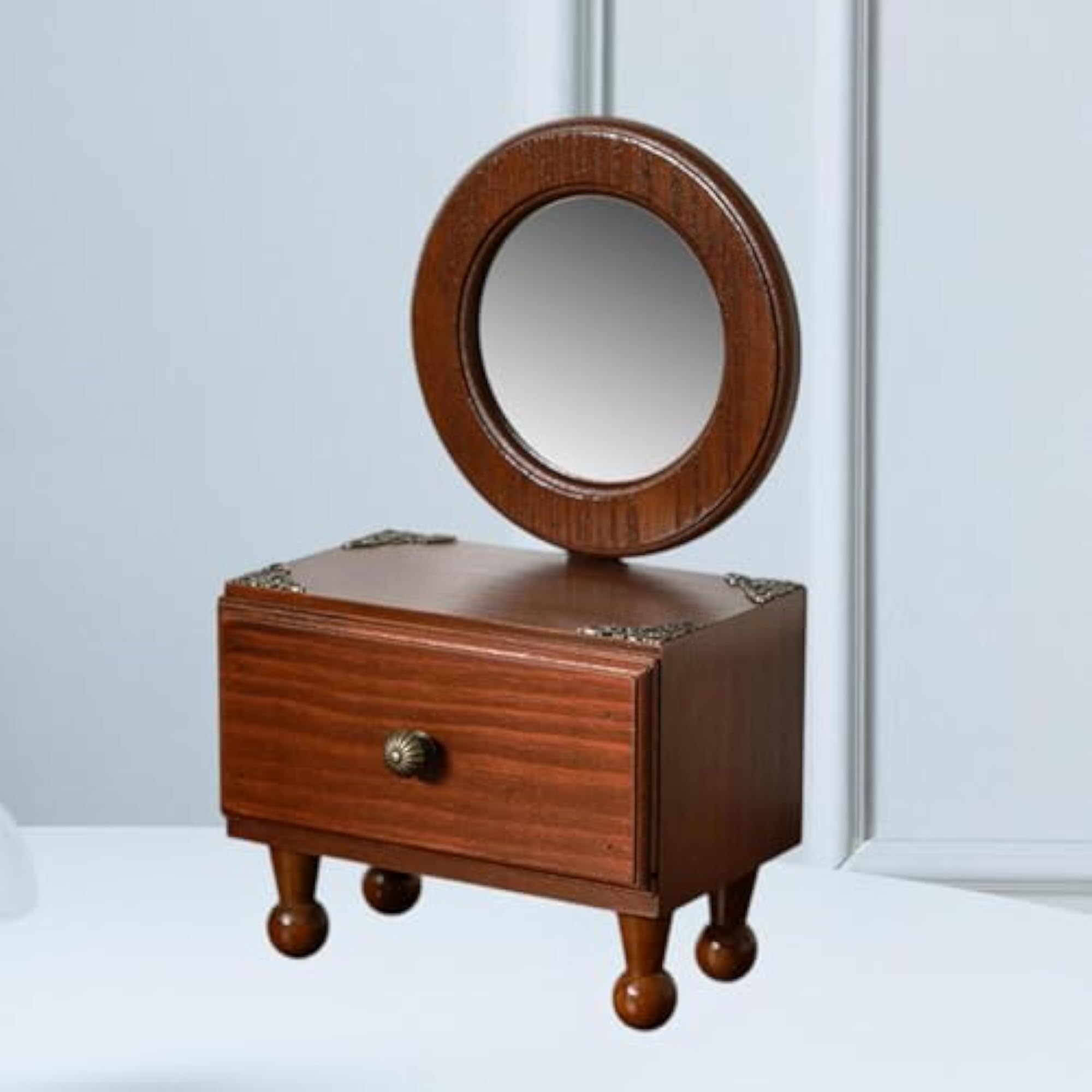 Round Retro Tabletop Mirror for Makeup, Small Desk Mirror