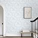 Ismoon Peel and Stick Wallpaper Vintage Floral Contact Paper Boho Watercolor Blue Damask Wallpaper Textured Removable Self Adhesive Vinyl Wall Paper for Bedroom, 17.3 in X 6.5 ft