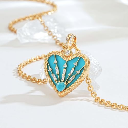 Fettero Gold Necklace for Women, 14K Gold Plated Heart Charm Necklaces for Women Double Sided Pendant Heart Necklace for Mom Wife Valentines' Day Jewelry