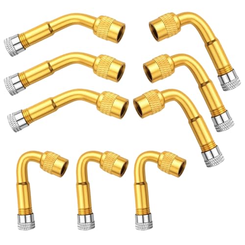 3-Way Valve Kit, 45 Degree 90 Degree 135 Degree Tire Valve Extender 3-Angle Brass Valve Extenders Reach Hidden Valves in Seconds for Car, Dually Wheels Passenger Car, Motorcycle, Bike (9pcs)