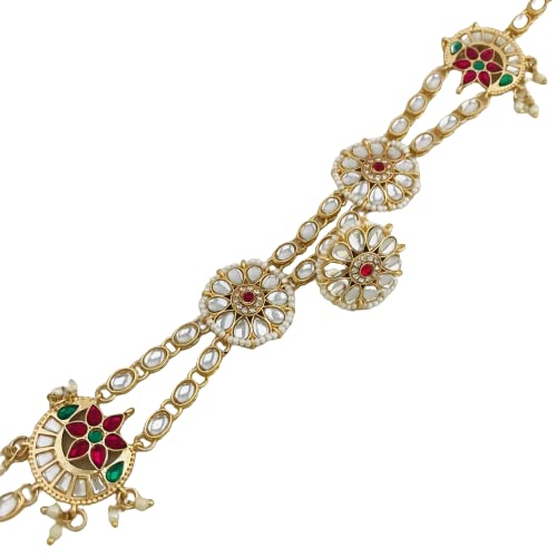 Sattyaki Gold-Plated Traditional Dulhan Bridal Sheeshphool Mathapatti Rajasthani Two Floral Maang Tikka with detachable Borla in Kundan and Pearls with Dori for Women and Girls (Red) (B09SQ72P8T) Amazon Price History, Amazon Price Tracker