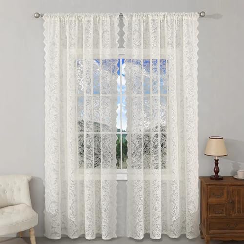 Cortinas de encaje blanco para separación de habitaciones y control de luz en ventanas 8