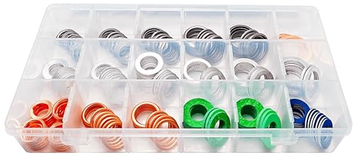 Image of 200PCS 18 Sizes Master Oil Drain Plug Gaskets Washers Assortment Kits Fit for Toyota, Subaru, Chevrolet Replace 90430-12031, MD050317, 803916010, 11026-01M02, 11137546275, APC93000