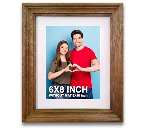 Image of Wooden Rectangular Photo Frame With Mat,Brown Photo Frame 6 X 8 Inch With Mat Or 8 X 10 Inch Without Mat For Wall Decoration,Gallery Walls,Best Wooden Photo Frames For Posters& Photos