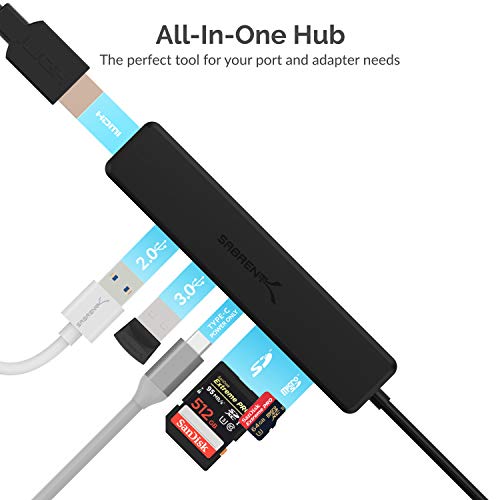 Image of Sabrent Multi-Port USB Type-C Hub with 4K HDMI | Power Delivery (60 Watts) | 1 USB 3.0 Port | 1 USB 2.0 Port | SD /microSD Card Reader (HB-TC6C)