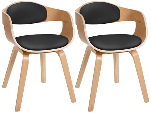 CLP 2er-Set Esszimmerstühle Kingston, ergonomisch mit gepolsterter Rückenlehne, Kunstleder & Holz, bis 150 kg belastbar, Farbe:Natur/schwarz