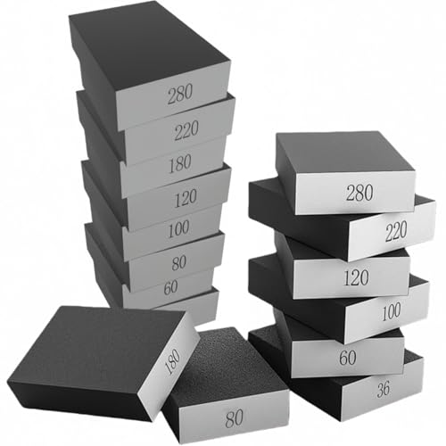 Spugne Carta Vetrata,Spugnette Abrasive,Spugna Abrasiva,Set Spugna Abrasiva per Lucidare Legno,Plastica,Metallo,Parete,Pavimento,Grane 36/60/80/100/120/150/180/220,Lavabili e Riutilizzabili