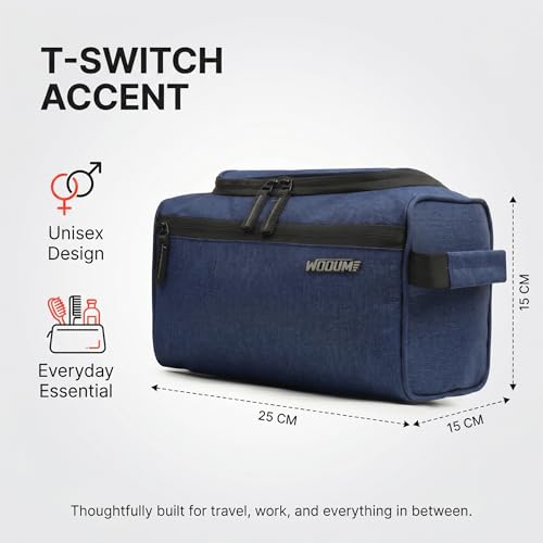 Image of Wooum Travel Toiletry Bag for Men | Water-Resistant Bathroom Organizer with Hook | Compact Khadi Fabric Dopp Kit with Zipper & Mesh Pockets - Ideal for Travel, Gym & Daily Use