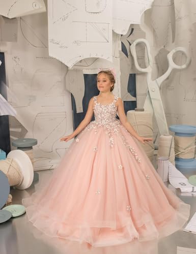 Flower Girl Dress for Wedding Lace Applique First Communion Dress Puffy Tulle Pageant Dresses for Girls2