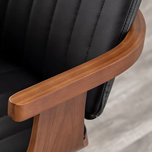 Wupoto Dining Chairs Set Of 2, Mid Century Modern Dining Room Chairs, Upholstered Faux Leather Kitchen Chairs With Wooden Arms And Legs, 360 Degree Swivel (Black) #TOP4