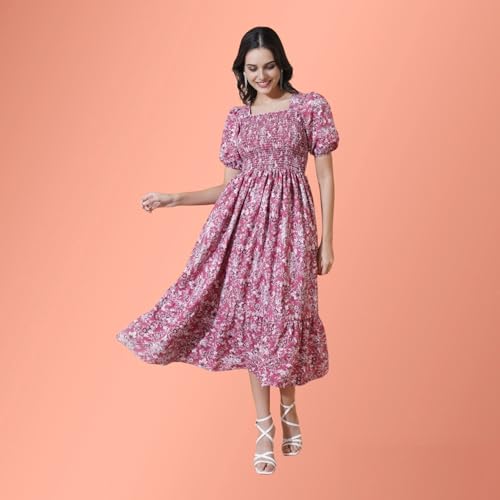 Image of Femvy Women's Polyester Fit and Flare Knee-Length Dress