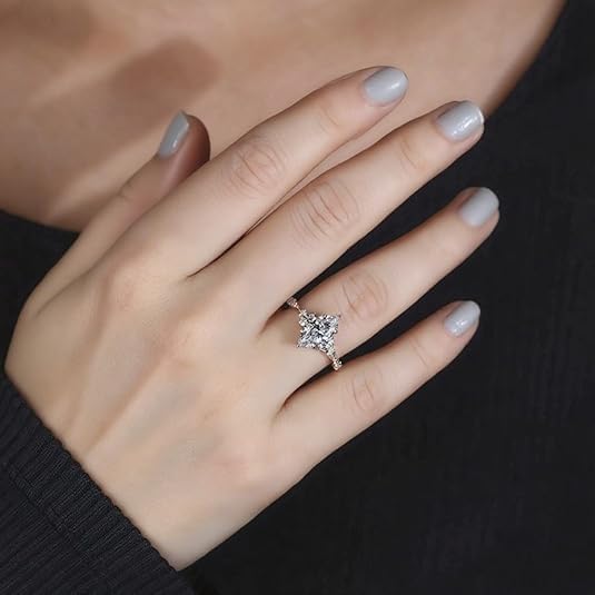 Marquise Cut Moissanite Engagement Ring – 14K Solid Gold Vintage Inspired Bridal Ring – Cluster Floral Moissanite Wedding Band – Promise Ring Anniversary Jewelry for Her
