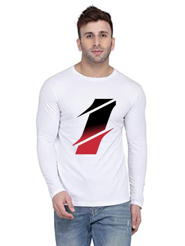 Image of Red & Black Letter I Printed Full Sleeve Round Neck T-Shirt for Men