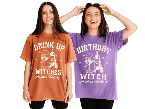 Birthday Witch Shirts, Halloween Birthday Shirts for Women, Drink Up Witches Shirts, 21st 30th 40th 50th 60th 70th Custom Spooky Party T-Shirt Multiple Colors