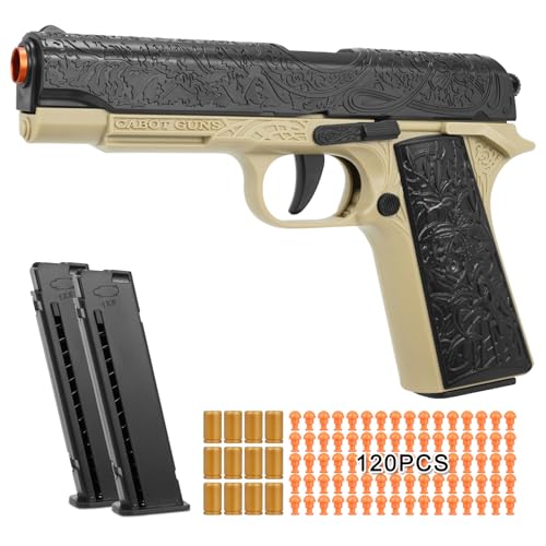 Toy Gun, 1911 Semi Auto Pistol Gun Toy for Boys, Empty Shell Ejecting Toy Gun with 120 Soft Bullets, Realistic Gun Toy Model, Kids Plastic Toy Pistol for 8+ (Sand)