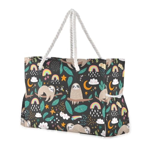 Cute Sloths Hanging Beach Bag & Travel Tote Bag Large Sandproof with Zipper Closure, Wet Pouch for Swim Gym Travel, Lightweight Foldable Outdoor Bag