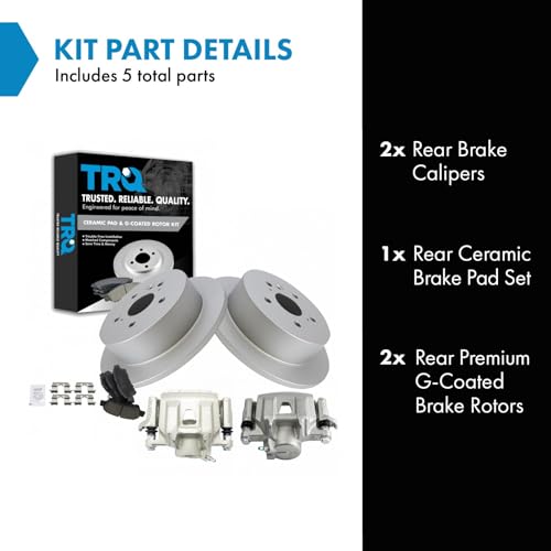 Image of TRQ Rear Brake Pad and Rotor Set Ceramic Solid Rotors Calipers | For 2004-2010 Toyota Sienna