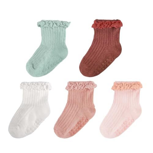 Image of MKYSZLT Baby Girl Ruffle Socks Non Slip Grip Socks Toddler Girls Cute Cotton Frilly Ankle Grippy Sock Newborn Infant Kids